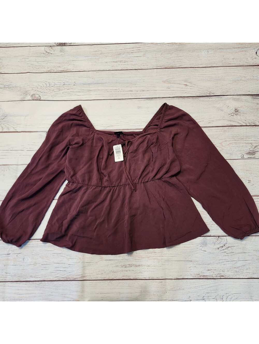 Torrid Peplum Challis Sweetheart Blouse Top 2X Burgundy Long Sleeve NWT